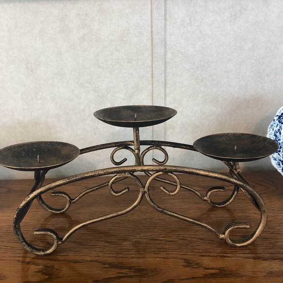 Wrought Iron Three Tier Pillar Candle Holder - Picture 1 of 3